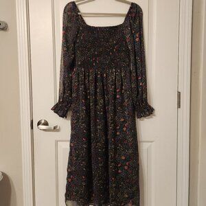Black Floral Square Neck Midi Dress Forever 21 Size M